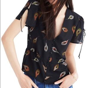 Madewell Belle Silk Top in Peacock True Black Sz 2